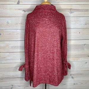 Burgundy High Neckline Sweater with Cuff Ties